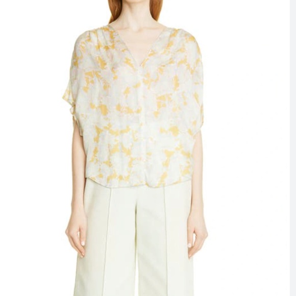NWT VINCE Lotus Ruched Silk Floral Blouse Ladies Size Small - Picture 12 of 16